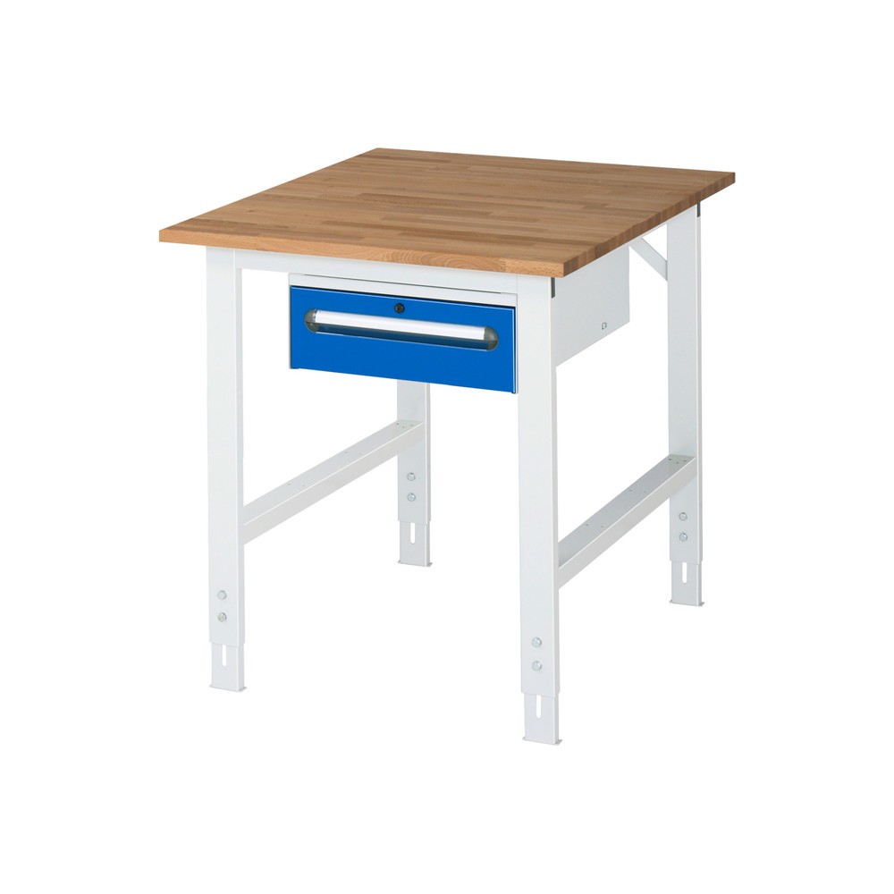 Immagine del prodotto: Tavolo da lavoro RAU regolabile in altezza serie TOM, AxLxP 760-1.080 x 750 x 1.000 mm, 1 cassetto, piano di lavoro in faggio massiccio