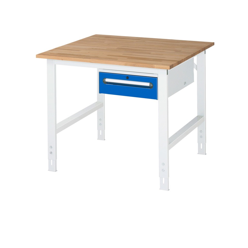 Immagine del prodotto n. 1: Tavolo da lavoro RAU regolabile in altezza serie TOM, AxLxP 760-1.080 x 1.000 x 1.000 mm, 1 cassetto, piano di lavoro in faggio massiccio