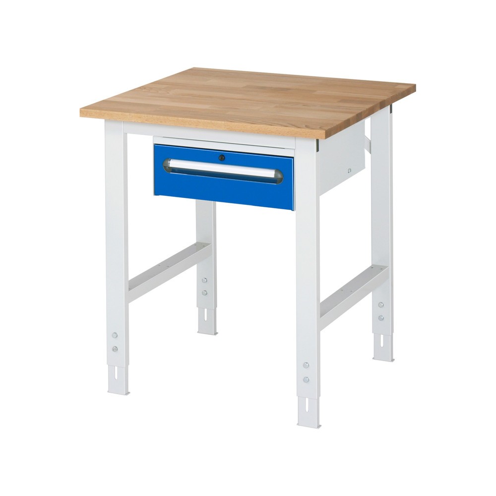 Immagine del prodotto n. 1: Tavolo da lavoro RAU regolabile in altezza serie TOM, AxLxP 760-1.080 x 750 x 800 mm, 1 cassetto, piano di lavoro in faggio massiccio