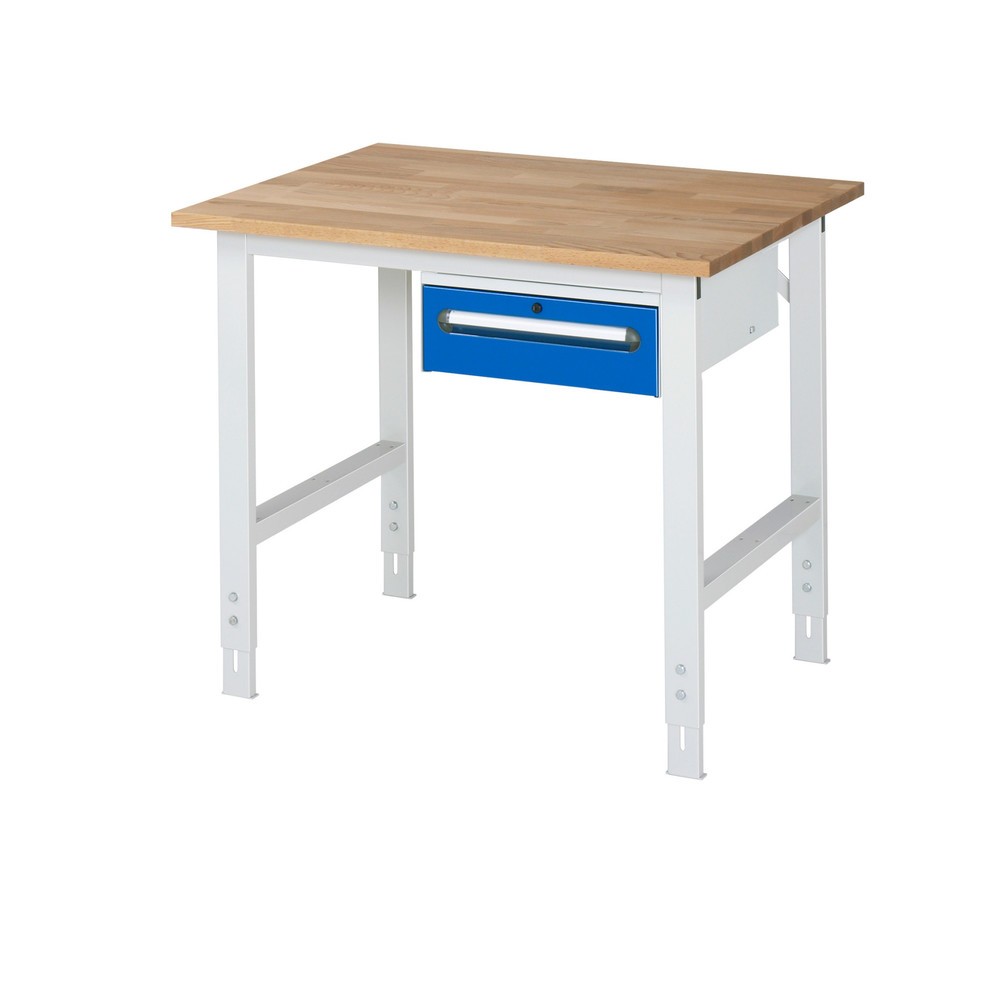 Immagine del prodotto n. 1: Tavolo da lavoro RAU regolabile in altezza serie TOM, AxLxP 760-1.080 x 1.000 x 800 mm, 1 cassetto, piano di lavoro in faggio massiccio