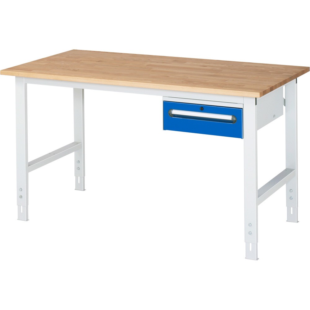 Immagine del prodotto n. 1: Tavolo da lavoro RAU regolabile in altezza serie TOM, AxLxP 760-1.080 x 1.500 x 800 mm, 1 cassetto, piano di lavoro in faggio massiccio
