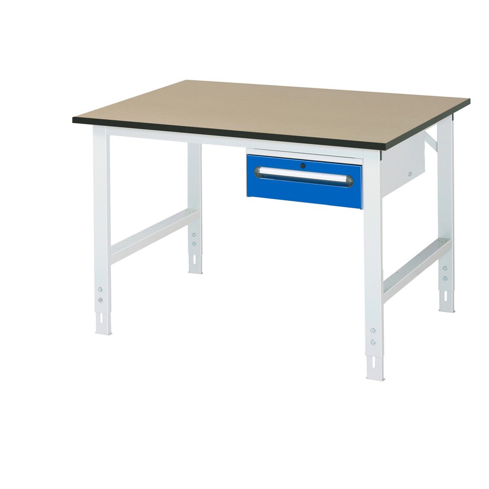 Immagine del prodotto n. 1: Tavolo da lavoro RAU regolabile in altezza serie TOM, AxLxP 760-1.080 x 1.250 x 1.000 mm, 1 cassetto, piano di lavoro in MDF