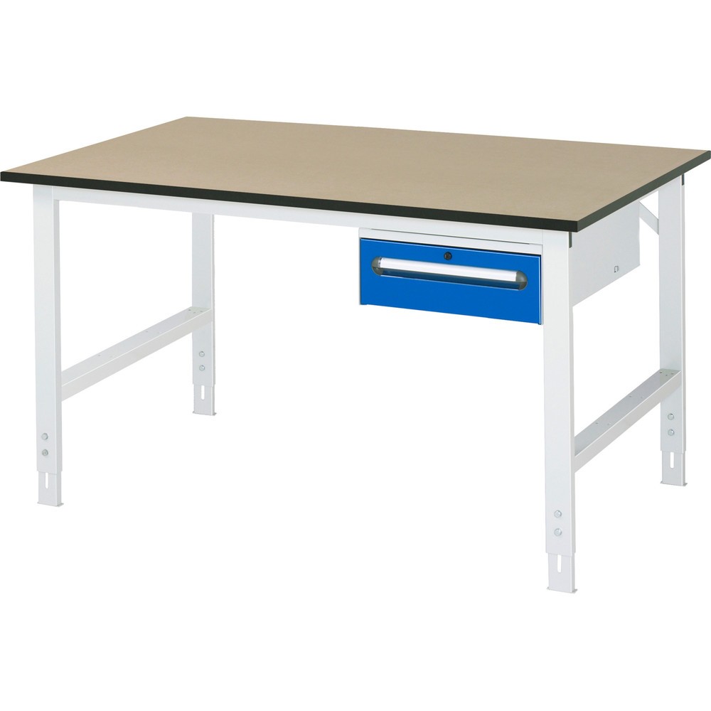 Immagine del prodotto n. 1: Tavolo da lavoro RAU regolabile in altezza serie TOM, AxLxP 760-1.080 x 1.500 x 1.000 mm, 1 cassetto, piano di lavoro in MDF