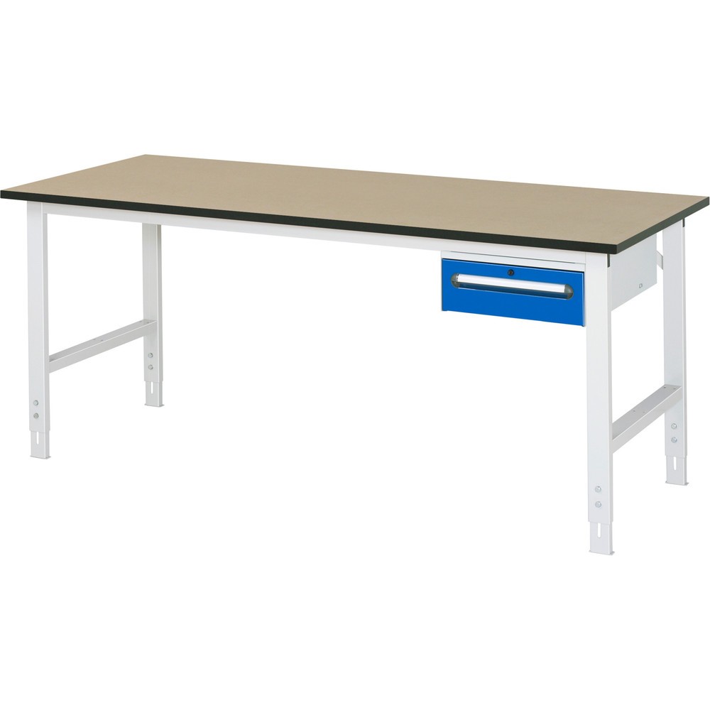 Immagine del prodotto n. 1: Tavolo da lavoro RAU regolabile in altezza serie TOM, AxLxP 760-1.080 x 2.500 x 800 mm, 1 cassetto, piano di lavoro in MDF