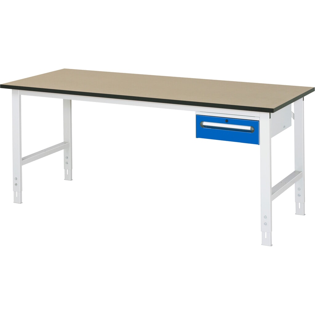 Immagine del prodotto: Tavolo da lavoro RAU regolabile in altezza serie TOM, AxLxP 760-1.080 x 2.500 x 800 mm, 1 cassetto, piano di lavoro in MDF