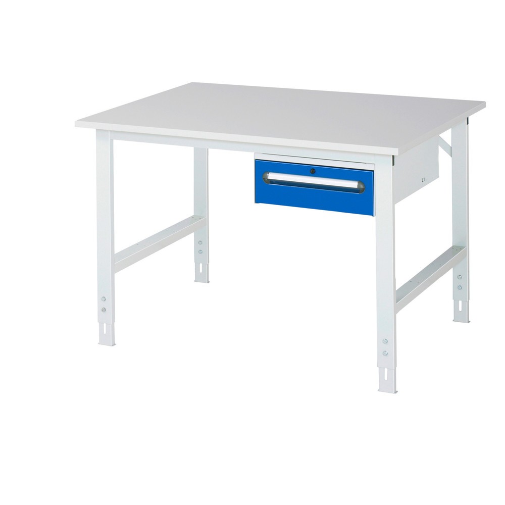 Immagine del prodotto n. 1: Tavolo da lavoro RAU regolabile in altezza serie TOM, AxLxP 760-1.080 x 1.250 x 1.000 mm, 1 cassetto, piano di lavoro con rivestimento in melamina