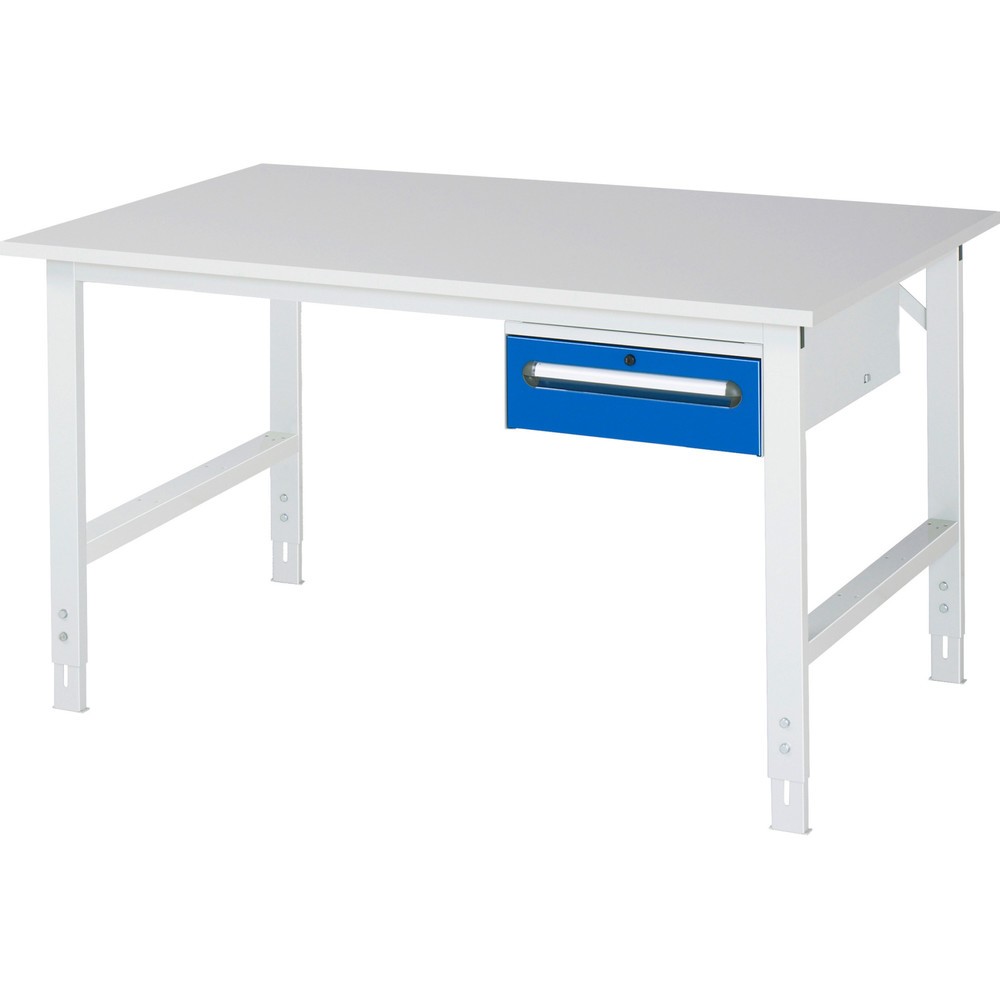Immagine del prodotto n. 1: Tavolo da lavoro RAU regolabile in altezza serie TOM, AxLxP 760-1.080 x 1.500 x 1.000 mm, 1 cassetto, piano di lavoro con rivestimento in melamina