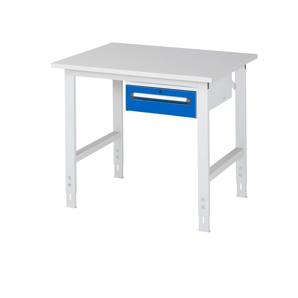Tavolo da lavoro RAU regolabile in altezza serie TOM, AxLxP 760-1.080 x 1.000 x 800 mm, 1 cassetto, piano di lavoro con rivestimento in melamina Immagine del prodotto n. 1: Tavolo da lavoro RAU regolabile in altezza serie TOM, AxLxP 760-1.080 x 1.000 x 800 mm, 1 cassetto, piano di lavoro con rivestimento in melamina