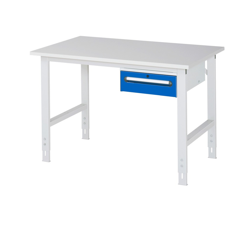 Immagine del prodotto n. 1: Tavolo da lavoro RAU regolabile in altezza serie TOM, AxLxP 760-1.080 x 1.250 x 800 mm, 1 cassetto, piano di lavoro con rivestimento in melamina