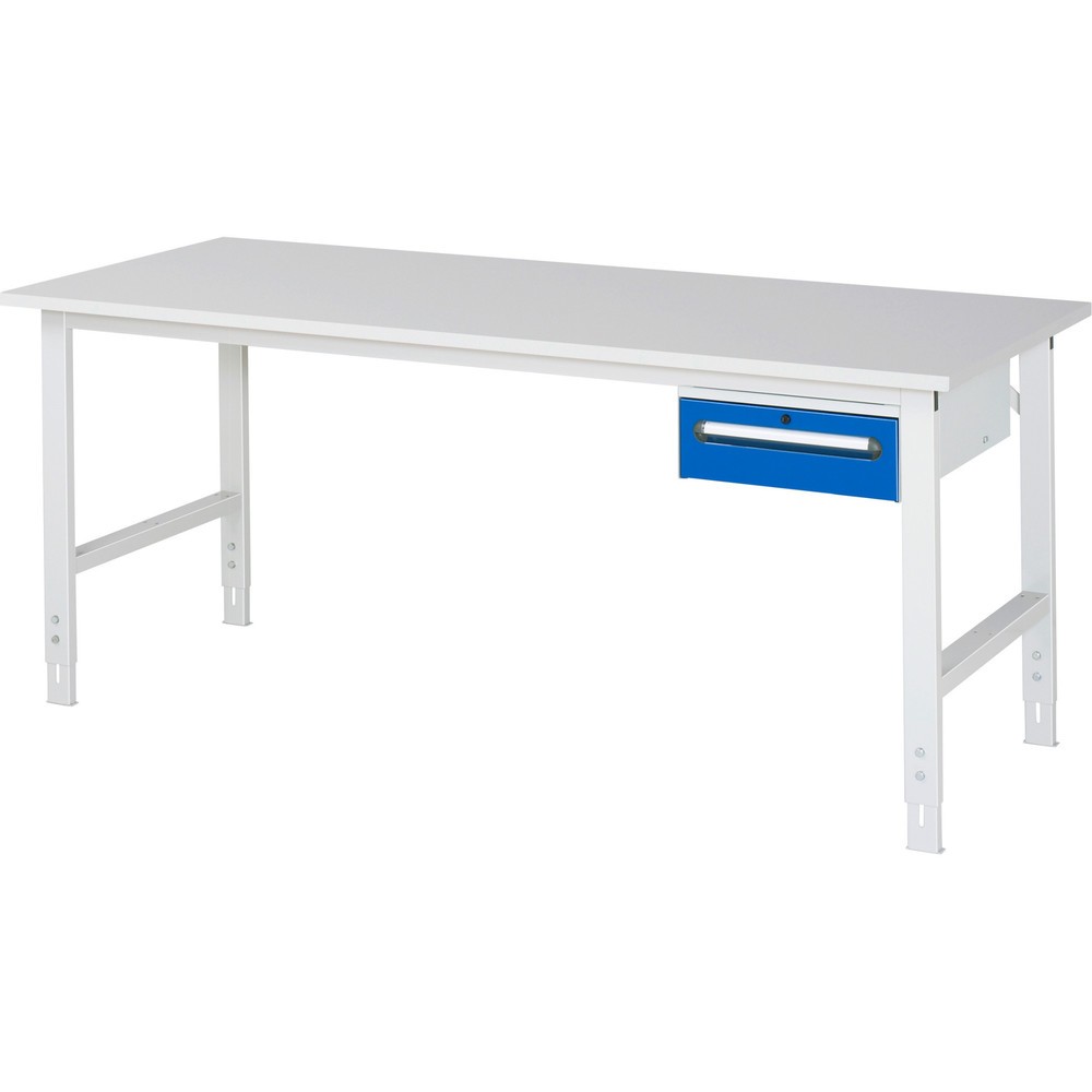 Immagine del prodotto n. 1: Tavolo da lavoro RAU regolabile in altezza serie TOM, AxLxP 760-1.080 x 2.500 x 800 mm, 1 cassetto, piano di lavoro con rivestimento in melamina