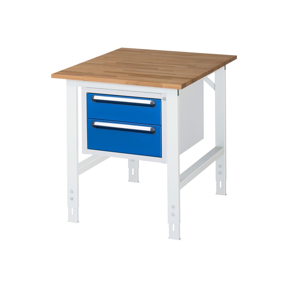 Immagine del prodotto n. 1: Tavolo da lavoro RAU regolabile in altezza serie TOM, AxLxP 760-1.080 x 750 x 1.000 mm, 2 cassetti, piano di lavoro in faggio massiccio