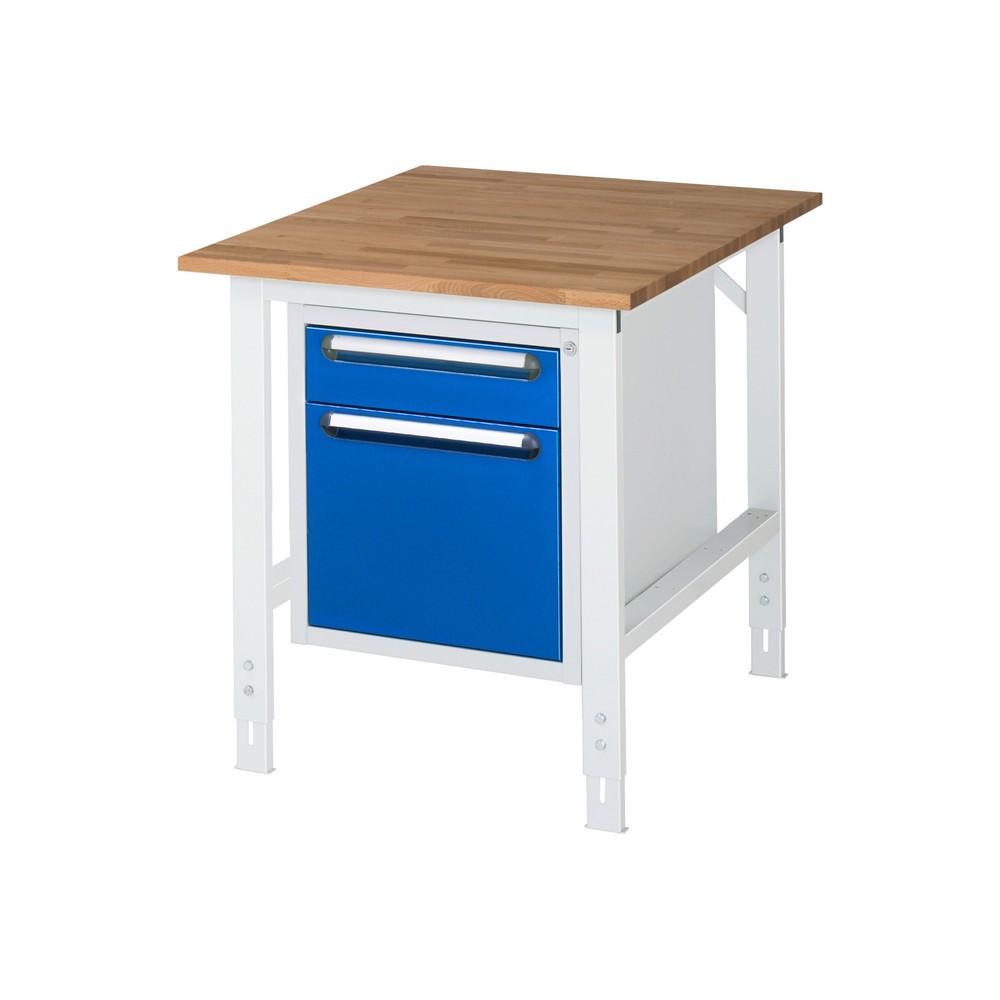 Immagine del prodotto n. 1: Tavolo da lavoro RAU regolabile in altezza serie TOM, AxLxP 760-1.080 x 750 x 1.000 mm, 2 cassetti, piano di lavoro in faggio massiccio