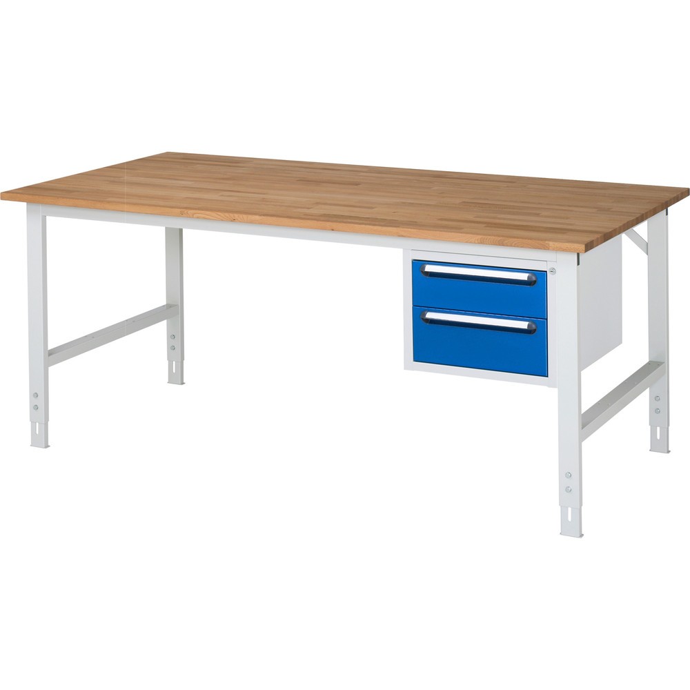 Immagine del prodotto n. 1: Tavolo da lavoro RAU regolabile in altezza serie TOM, AxLxP 760-1.080 x 2.500 x 1.000 mm, 2 cassetti, piano di lavoro in faggio massiccio