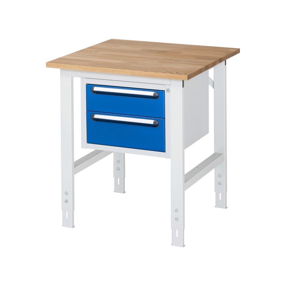 Immagine del prodotto n. 1: Tavolo da lavoro RAU regolabile in altezza serie TOM, AxLxP 760-1.080 x 750 x 800 mm, 2 cassetti, piano di lavoro in faggio massiccio