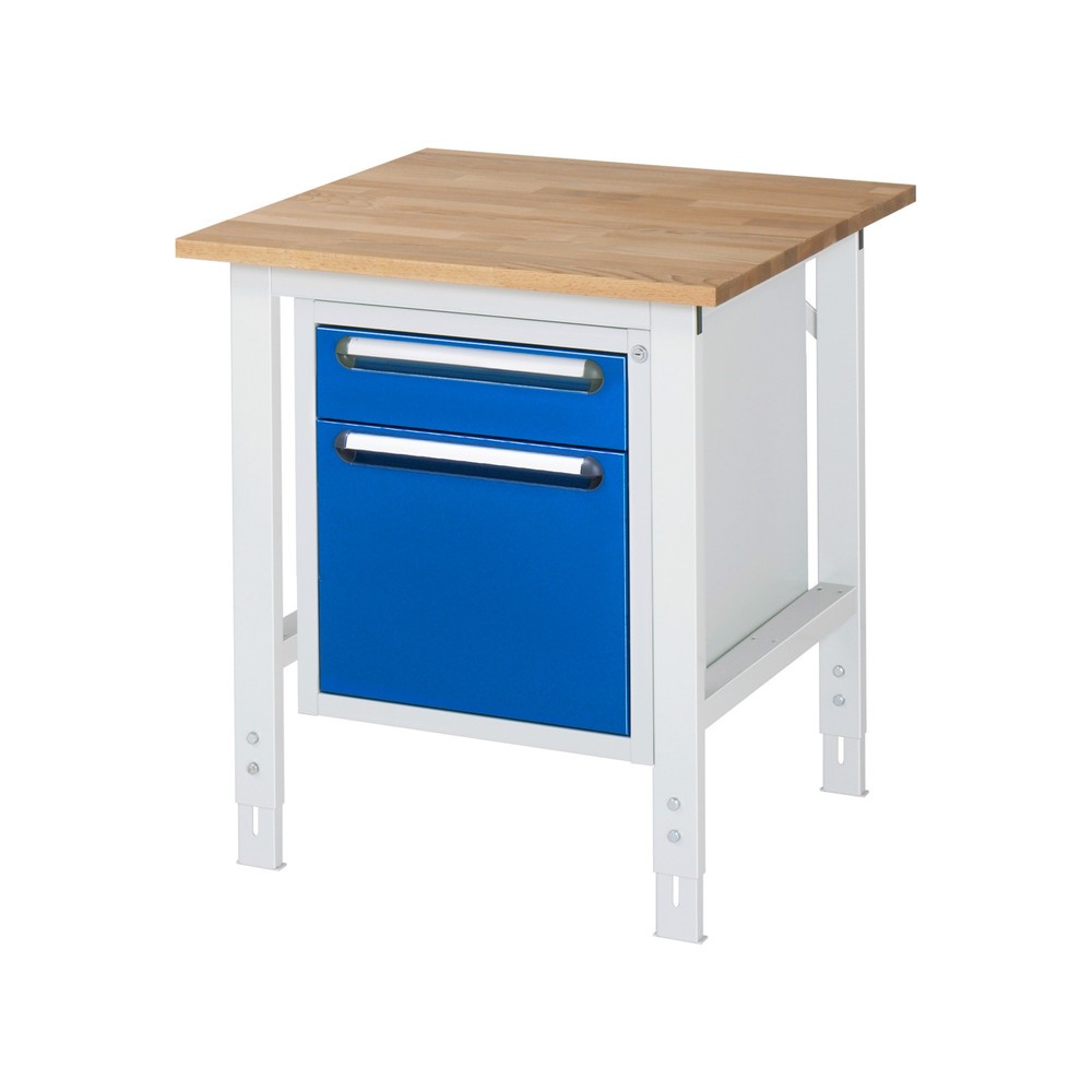 Immagine del prodotto: Tavolo da lavoro RAU regolabile in altezza serie TOM, AxLxP 760-1.080 x 750 x 800 mm, 2 cassetti, piano di lavoro in faggio massiccio