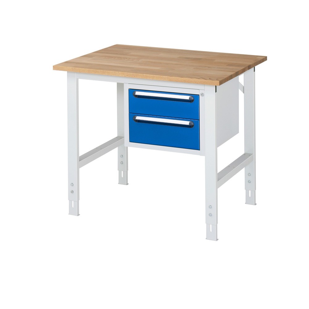 Immagine del prodotto n. 1: Tavolo da lavoro RAU regolabile in altezza serie TOM, AxLxP 760-1.080 x 1.000 x 800 mm, 2 cassetti, piano di lavoro in faggio massiccio