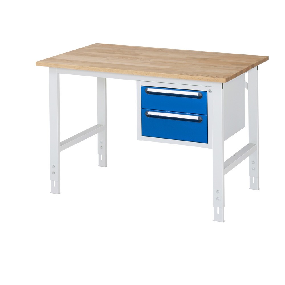 Immagine del prodotto n. 1: Tavolo da lavoro RAU regolabile in altezza serie TOM, AxLxP 760-1.080 x 1.250 x 800 mm, 2 cassetti, piano di lavoro in faggio massiccio