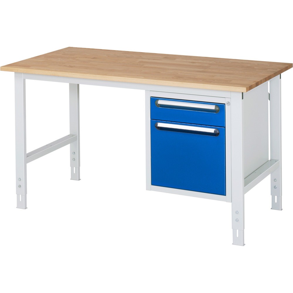 Immagine del prodotto n. 1: Tavolo da lavoro RAU regolabile in altezza serie TOM, AxLxP 760-1.080 x 1.500 x 800 mm, 2 cassetti, piano di lavoro in faggio massiccio