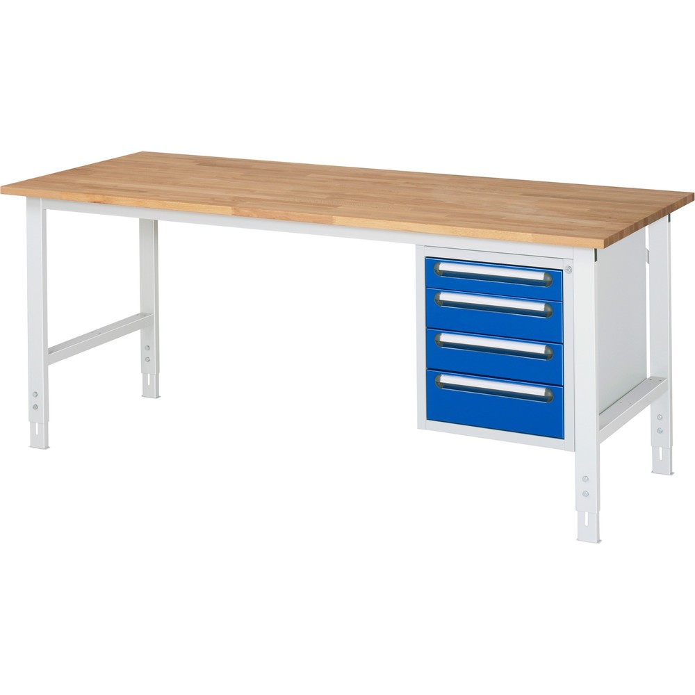 Immagine del prodotto n. 1: Tavolo da lavoro RAU regolabile in altezza serie TOM, AxLxP 760-1.080 x 2.500 x 800 mm, 2 cassetti, piano di lavoro in faggio massiccio