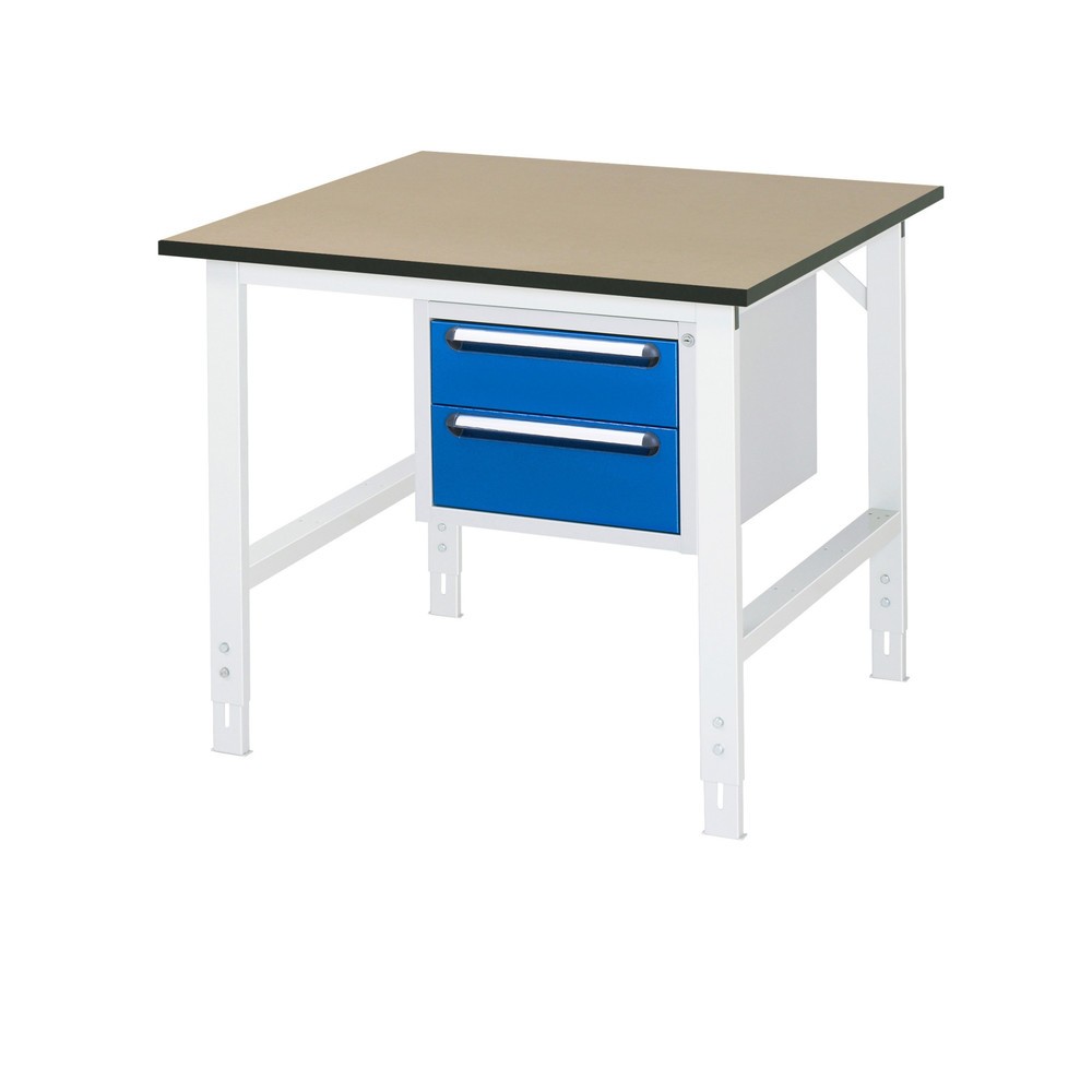 Immagine del prodotto n. 1: Tavolo da lavoro RAU regolabile in altezza serie TOM, AxLxP 760-1.080 x 1.000 x 1.000 mm, 2 cassetti, piano di lavoro in MDF