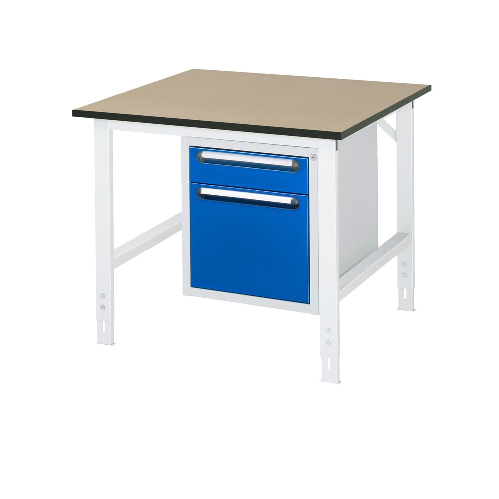 Immagine del prodotto n. 1: Tavolo da lavoro RAU regolabile in altezza serie TOM, AxLxP 760-1.080 x 1.000 x 1.000 mm, 2 cassetti, piano di lavoro in MDF