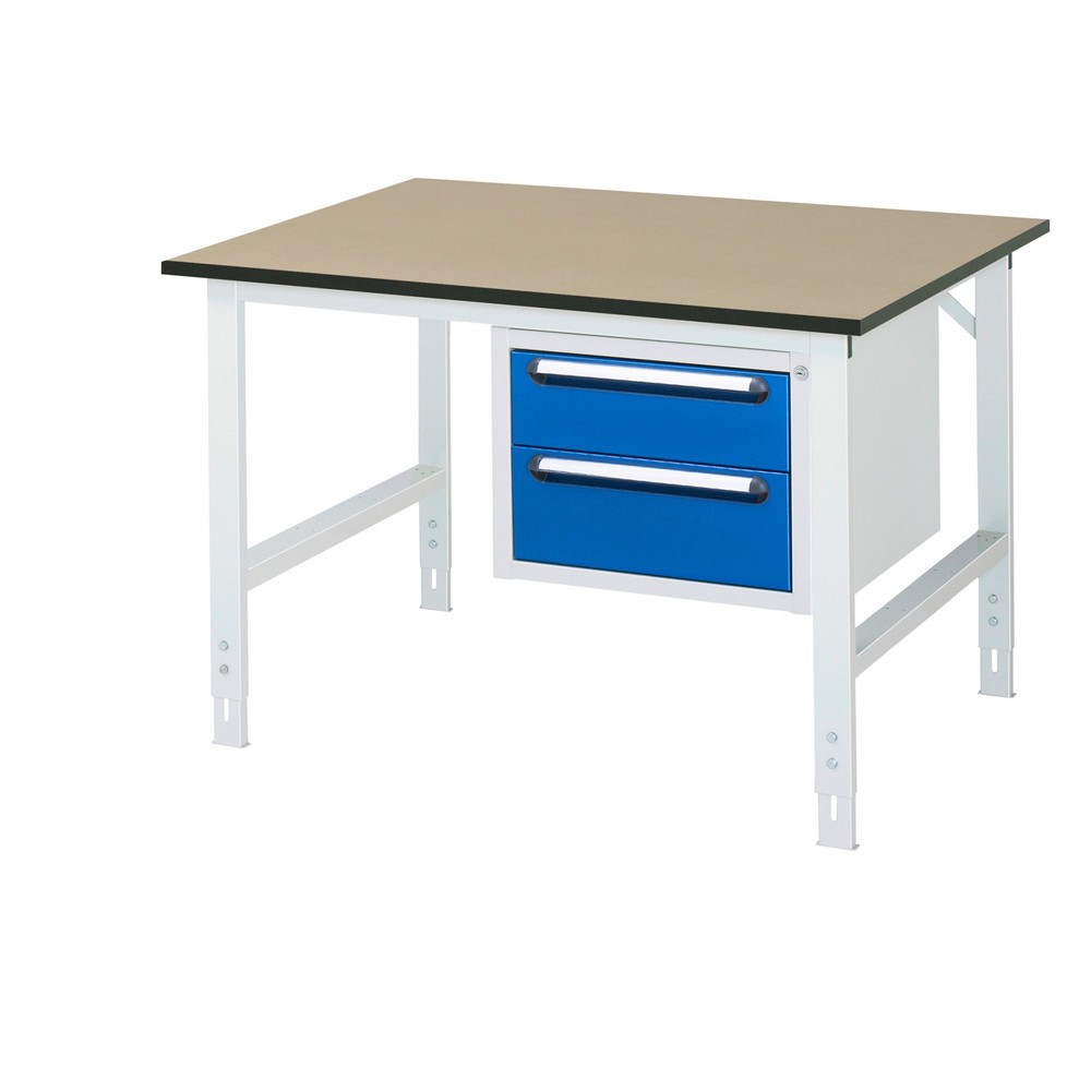 Immagine del prodotto n. 1: Tavolo da lavoro RAU regolabile in altezza serie TOM, AxLxP 760-1.080 x 1.250 x 1.000 mm, 2 cassetti, piano di lavoro in MDF