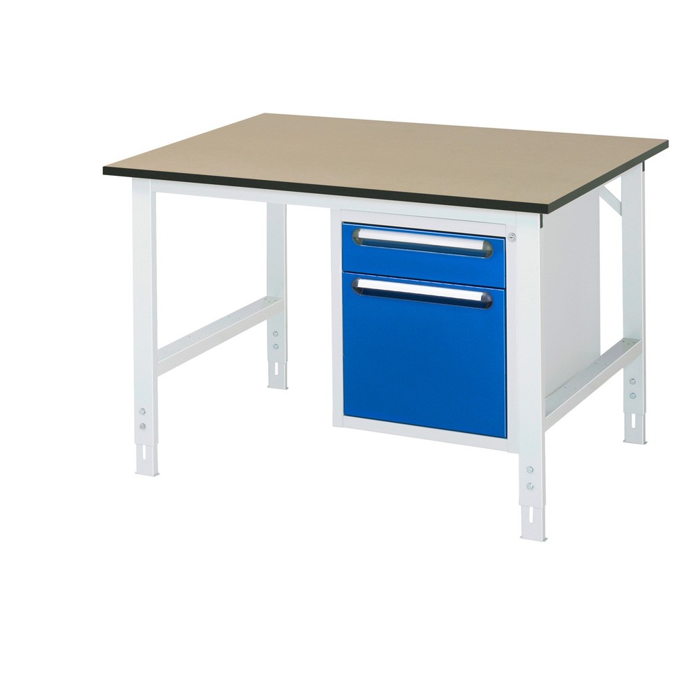 Immagine del prodotto n. 1: Tavolo da lavoro RAU regolabile in altezza serie TOM, AxLxP 760-1.080 x 1.250 x 1.000 mm, 2 cassetti, piano di lavoro in MDF