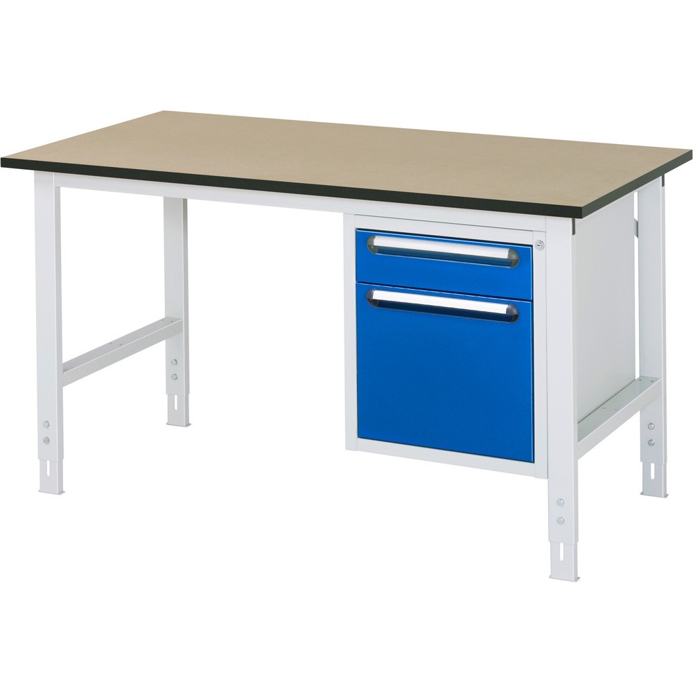 Tavolo da lavoro RAU regolabile in altezza serie TOM, AxLxP 760-1.080 x 1.500 x 800 mm, 2 cassetti, piano di lavoro in MDF Immagine del prodotto: Tavolo da lavoro RAU regolabile in altezza serie TOM, AxLxP 760-1.080 x 1.500 x 800 mm, 2 cassetti, piano di lavoro in MDF
