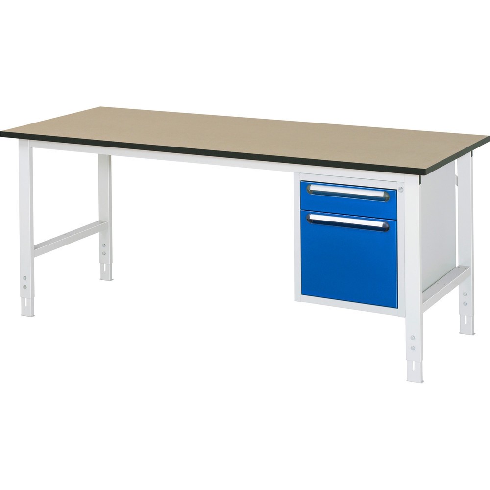 Tavolo da lavoro RAU regolabile in altezza serie TOM, AxLxP 760-1.080 x 2.500 x 800 mm, 2 cassetti, piano di lavoro in MDF Immagine del prodotto: Tavolo da lavoro RAU regolabile in altezza serie TOM, AxLxP 760-1.080 x 2.500 x 800 mm, 2 cassetti, piano di lavoro in MDF