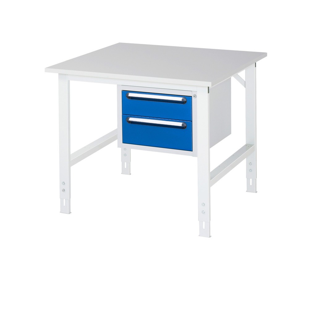 Immagine del prodotto n. 1: Tavolo da lavoro RAU regolabile in altezza serie TOM, AxLxP 760-1.080 x 1.000 x 1.000 mm, 2 cassetti, piano di lavoro con rivestimento in melamina