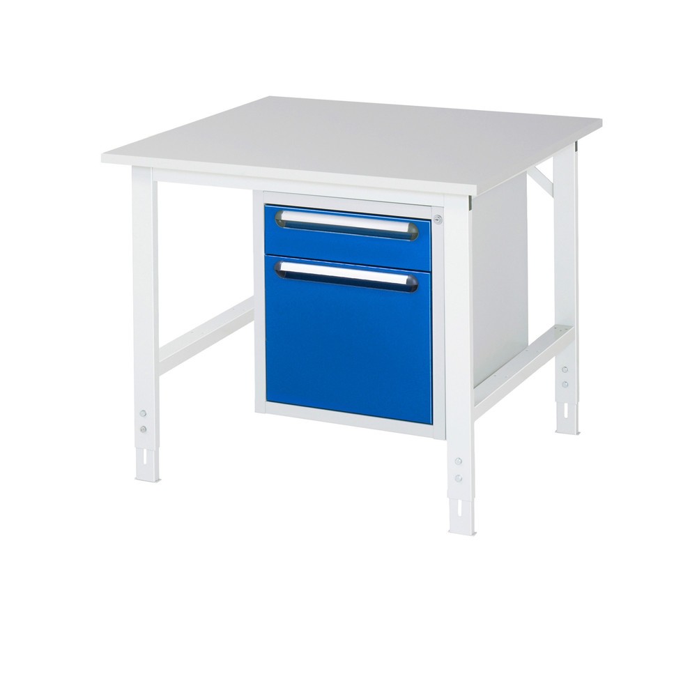 Immagine del prodotto n. 1: Tavolo da lavoro RAU regolabile in altezza serie TOM, AxLxP 760-1.080 x 1.000 x 1.000 mm, 2 cassetti, piano di lavoro con rivestimento in melamina