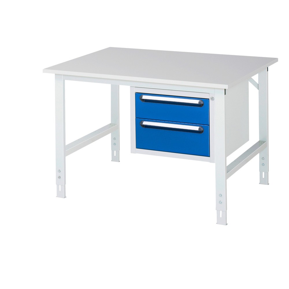 Immagine del prodotto n. 1: Tavolo da lavoro RAU regolabile in altezza serie TOM, AxLxP 760-1.080 x 1.250 x 1.000 mm, 2 cassetti, piano di lavoro con rivestimento in melamina