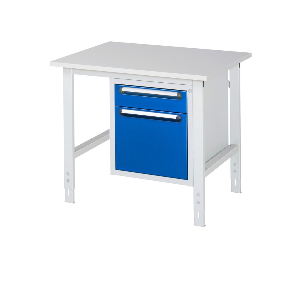 Immagine del prodotto: Tavolo da lavoro RAU regolabile in altezza serie TOM, AxLxP 760-1.080 x 1.000 x 800 mm, 2 cassetti, piano di lavoro con rivestimento in melamina