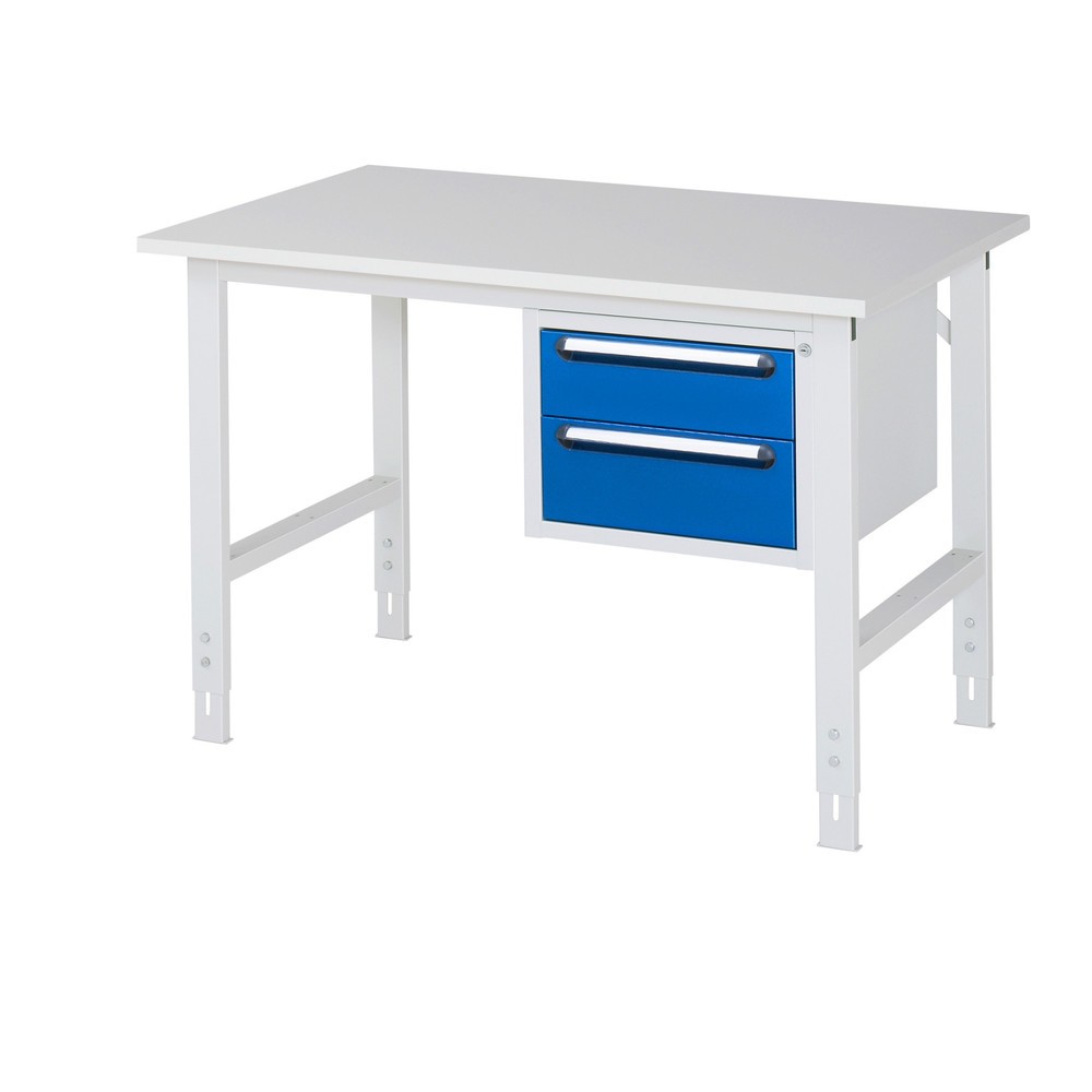 Immagine del prodotto n. 1: Tavolo da lavoro RAU regolabile in altezza serie TOM, AxLxP 760-1.080 x 1.250 x 800 mm, 2 cassetti, piano di lavoro con rivestimento in melamina