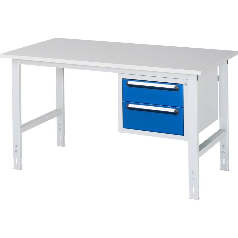 Immagine del prodotto n. 1: Tavolo da lavoro RAU regolabile in altezza serie TOM, AxLxP 760-1.080 x 1.500 x 800 mm, 2 cassetti, piano di lavoro con rivestimento in melamina