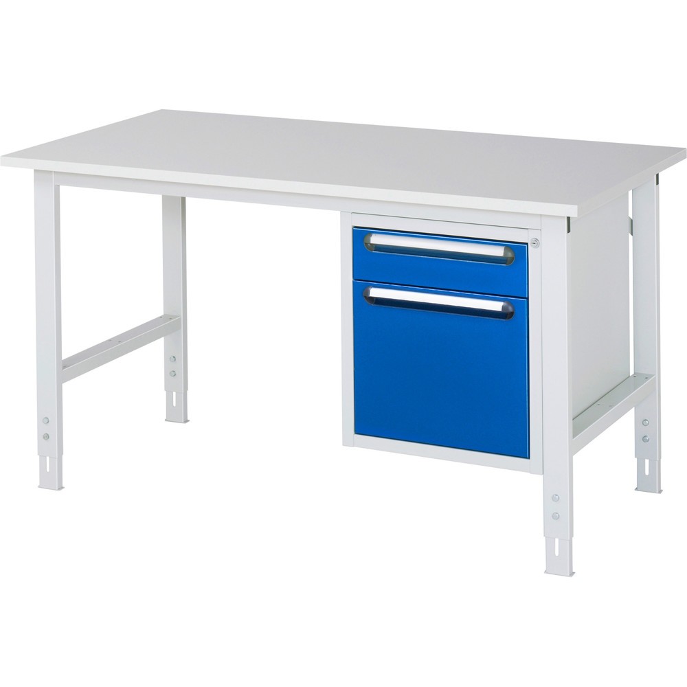 Immagine del prodotto n. 1: Tavolo da lavoro RAU regolabile in altezza serie TOM, AxLxP 760-1.080 x 1.500 x 800 mm, 2 cassetti, piano di lavoro con rivestimento in melamina