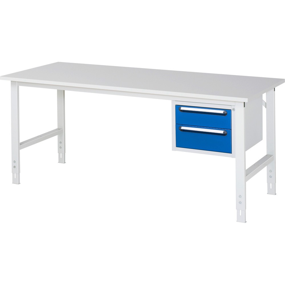 Immagine del prodotto n. 1: Tavolo da lavoro RAU regolabile in altezza serie TOM, AxLxP 760-1.080 x 2.500 x 800 mm, 2 cassetti, piano di lavoro con rivestimento in melamina