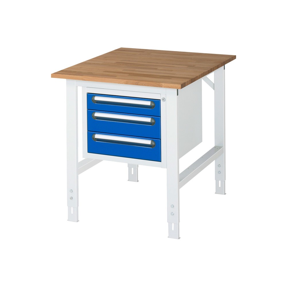 Immagine del prodotto: Tavolo da lavoro RAU regolabile in altezza serie TOM, AxLxP 760-1.080 x 750 x 1.000 mm, 3 cassetti, piano di lavoro in faggio massiccio