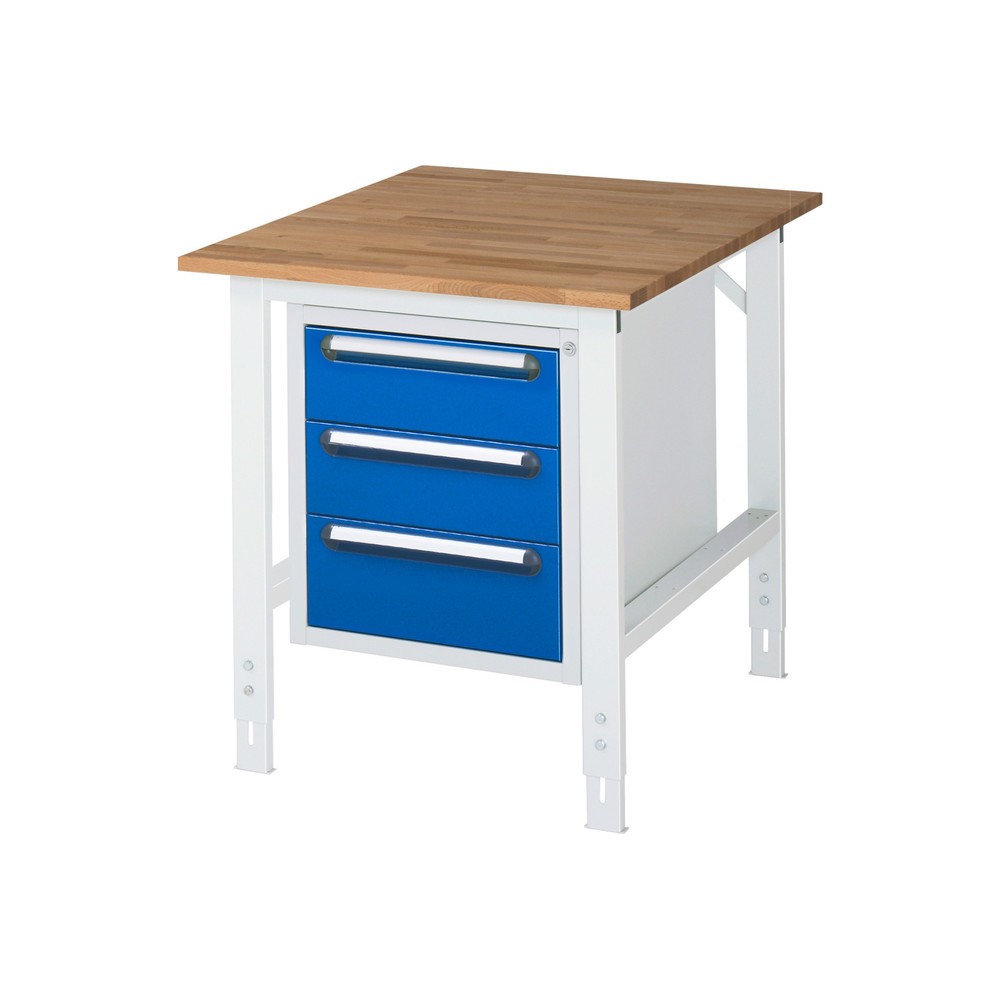 Immagine del prodotto: Tavolo da lavoro RAU regolabile in altezza serie TOM, AxLxP 760-1.080 x 750 x 1.000 mm, 3 cassetti, piano di lavoro in faggio massiccio