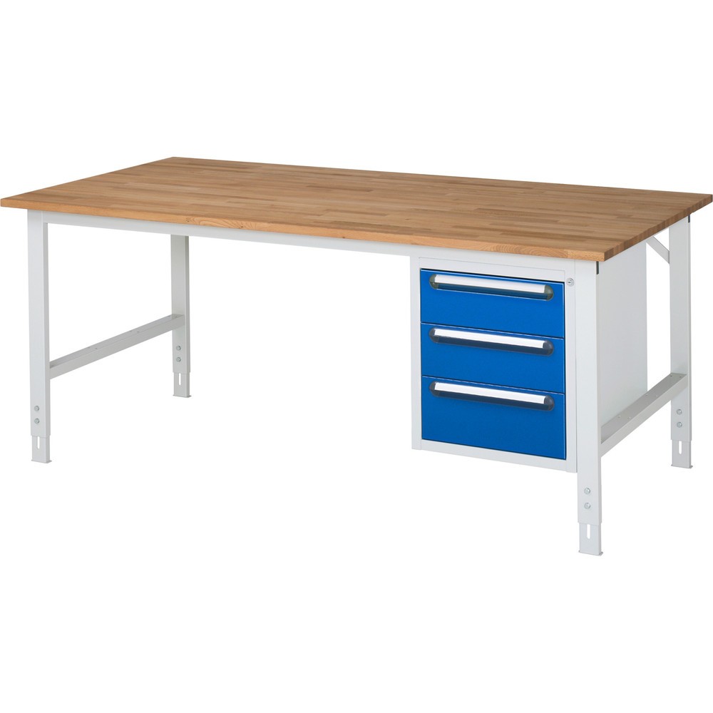 Immagine del prodotto n. 1: Tavolo da lavoro RAU regolabile in altezza serie TOM, AxLxP 760-1.080 x 2.500 x 1.000 mm, 3 cassetti, piano di lavoro in faggio massiccio