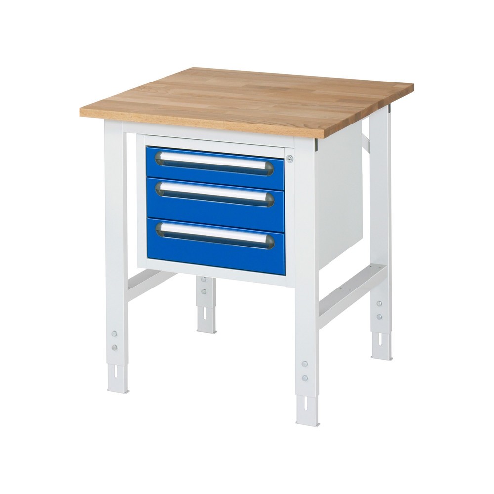 Immagine del prodotto n. 1: Tavolo da lavoro RAU regolabile in altezza serie TOM, AxLxP 760-1.080 x 750 x 800 mm, 3 cassetti, piano di lavoro in faggio massiccio