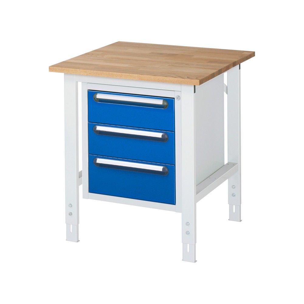 Immagine del prodotto n. 1: Tavolo da lavoro RAU regolabile in altezza serie TOM, AxLxP 760-1.080 x 750 x 800 mm, 3 cassetti, piano di lavoro in faggio massiccio