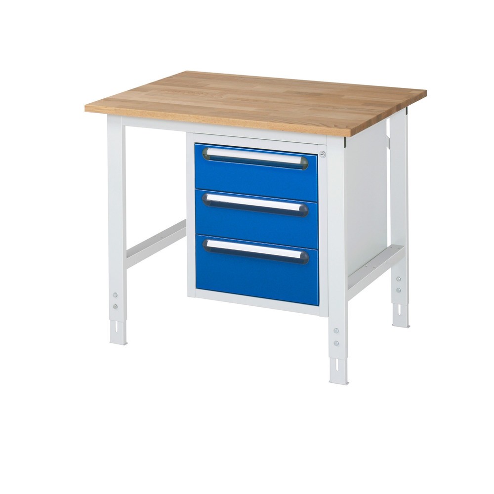 Immagine del prodotto n. 1: Tavolo da lavoro RAU regolabile in altezza serie TOM, AxLxP 760-1.080 x 1.000 x 800 mm, 3 cassetti, piano di lavoro in faggio massiccio