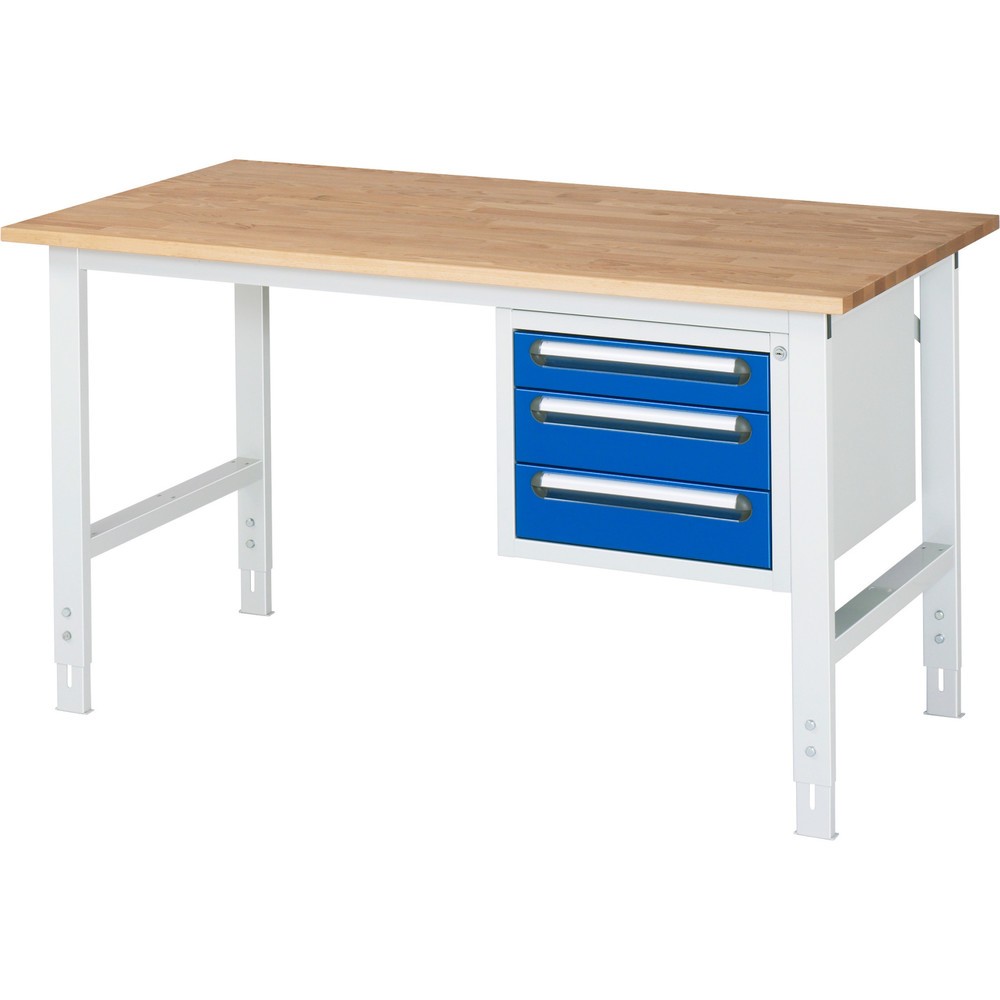 Immagine del prodotto n. 1: Tavolo da lavoro RAU regolabile in altezza serie TOM, AxLxP 760-1.080 x 1.500 x 800 mm, 3 cassetti, piano di lavoro in faggio massiccio