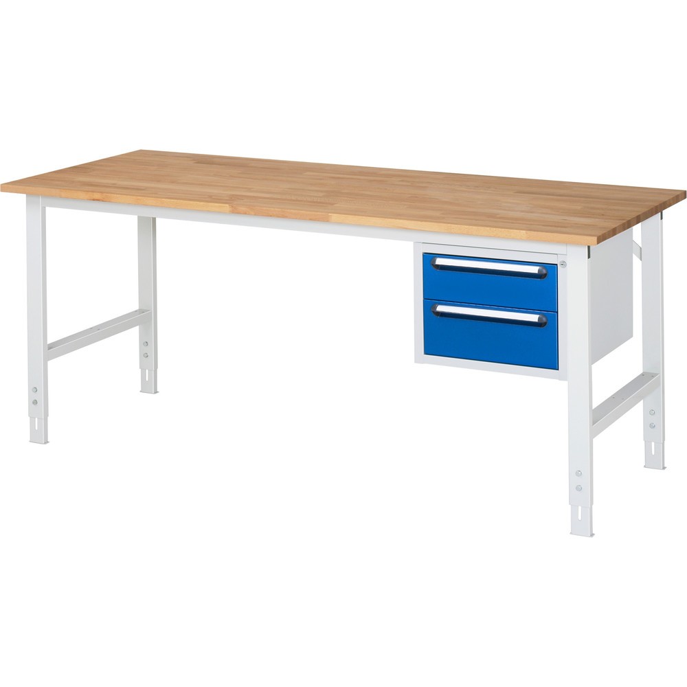 Immagine del prodotto n. 1: Tavolo da lavoro RAU regolabile in altezza serie TOM, AxLxP 760-1.080 x 2.500 x 800 mm, 3 cassetti, piano di lavoro in faggio massiccio