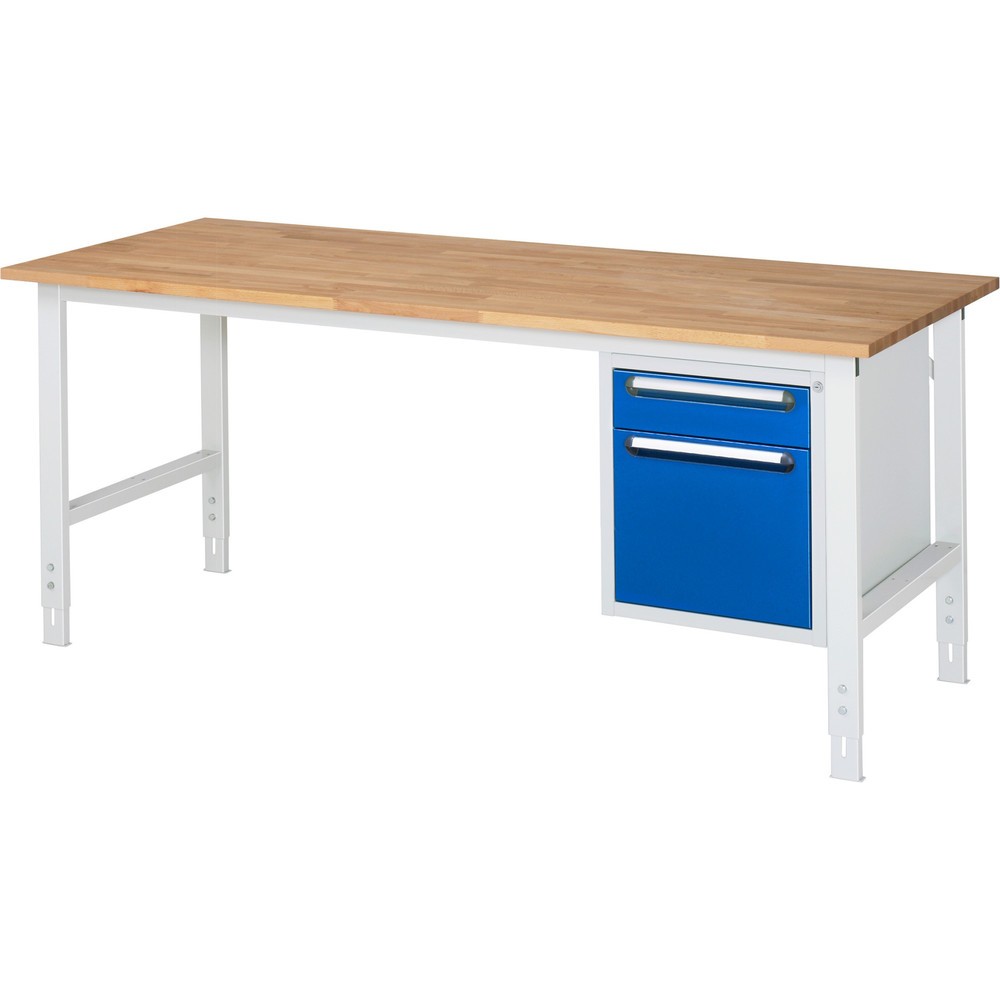 Immagine del prodotto: Tavolo da lavoro RAU regolabile in altezza serie TOM, AxLxP 760-1.080 x 2.500 x 800 mm, 3 cassetti, piano di lavoro in faggio massiccio