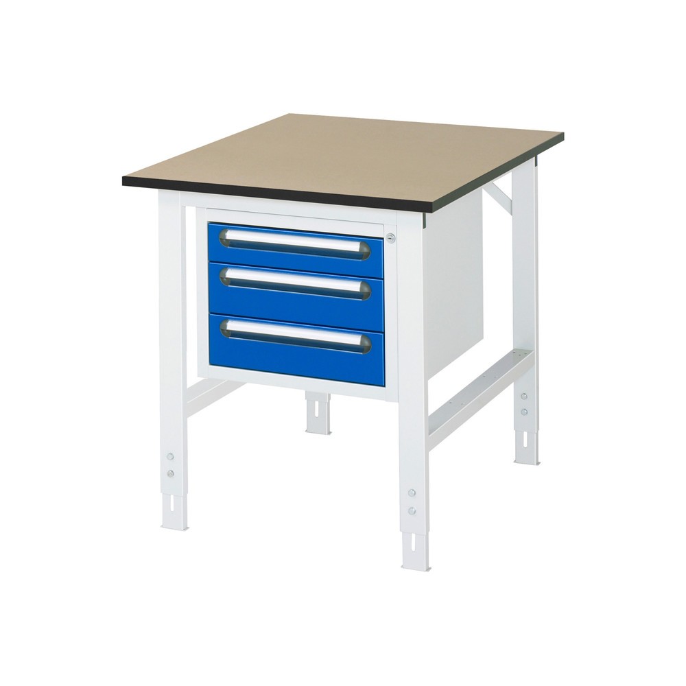 Immagine del prodotto n. 1: Tavolo da lavoro RAU regolabile in altezza serie TOM, AxLxP 760-1.080 x 750 x 1.000 mm, 3 cassetti, piano di lavoro in MDF