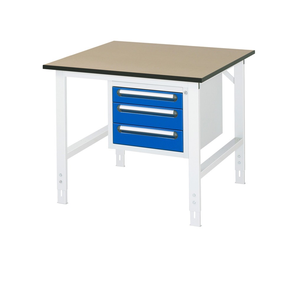 Immagine del prodotto n. 1: Tavolo da lavoro RAU regolabile in altezza serie TOM, AxLxP 760-1.080 x 1.000 x 1.000 mm, 3 cassetti, piano di lavoro in MDF