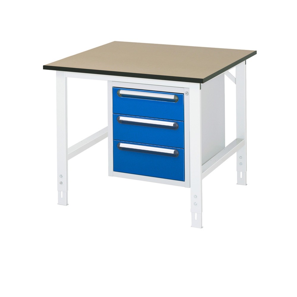 Immagine del prodotto n. 1: Tavolo da lavoro RAU regolabile in altezza serie TOM, AxLxP 760-1.080 x 1.000 x 1.000 mm, 3 cassetti, piano di lavoro in MDF