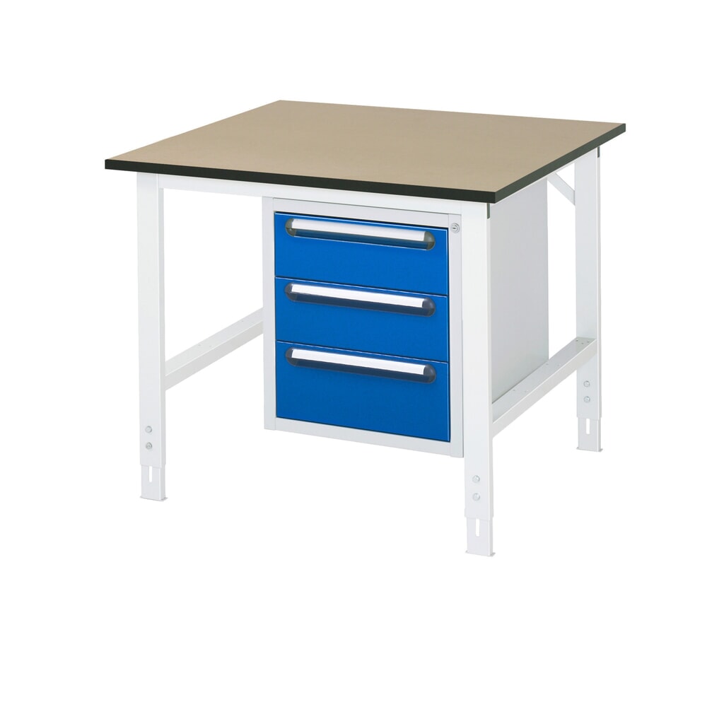 Immagine del prodotto: Tavolo da lavoro RAU regolabile in altezza serie TOM, AxLxP 760-1.080 x 1.000 x 1.000 mm, 3 cassetti, piano di lavoro in MDF
